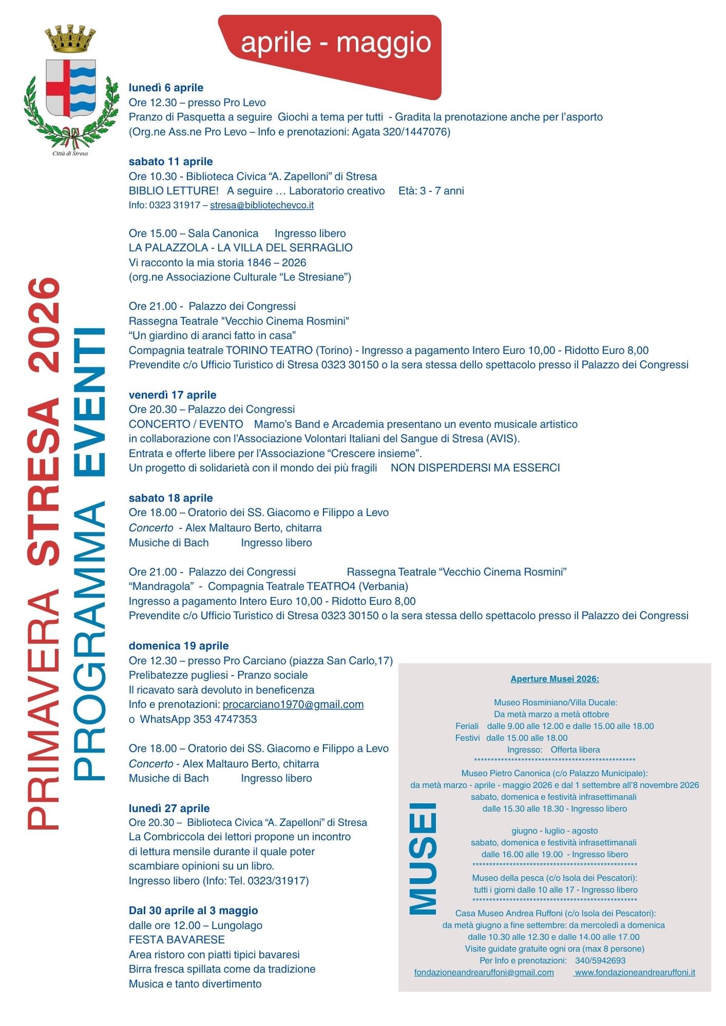 Calendario eventi Aprile - Maggio 2025